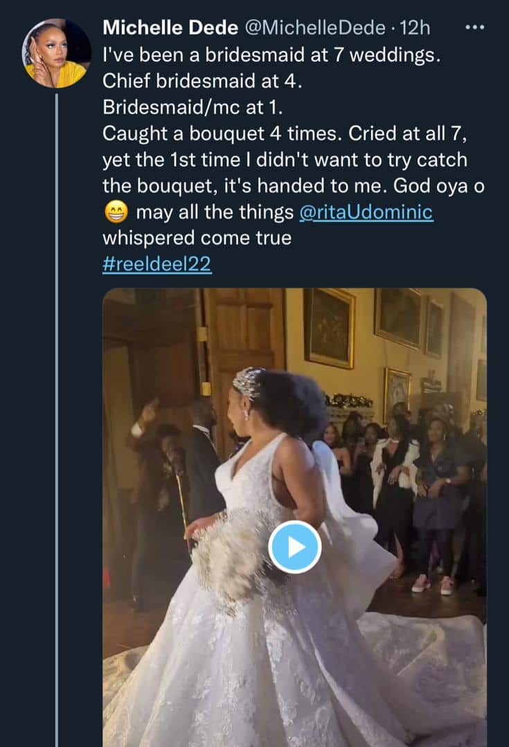 "I have caught wedding bouquets 4 times, I pray Rita Dominic’s own come true" — Michelle Dede prays