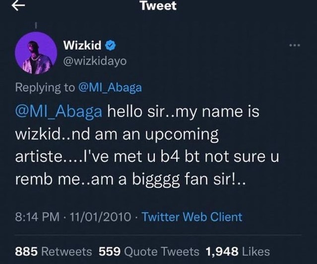 Reactions as old tweet of Wizkid begging M.I for attention resurfaces amidst rap saga