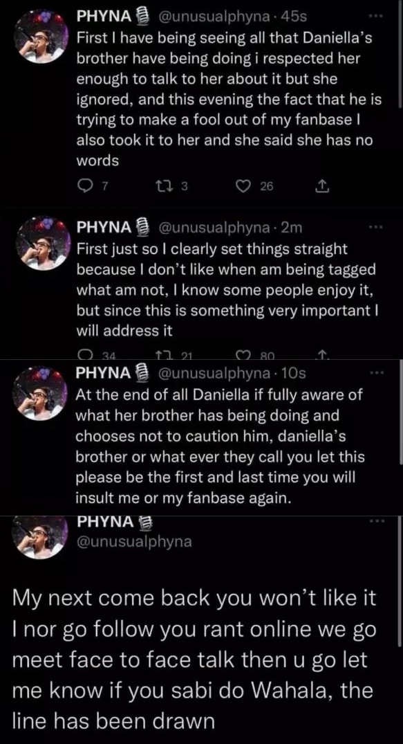 "You're just a bastard" — Phyna engages Daniella's brother over claims of having 'toxic fans'