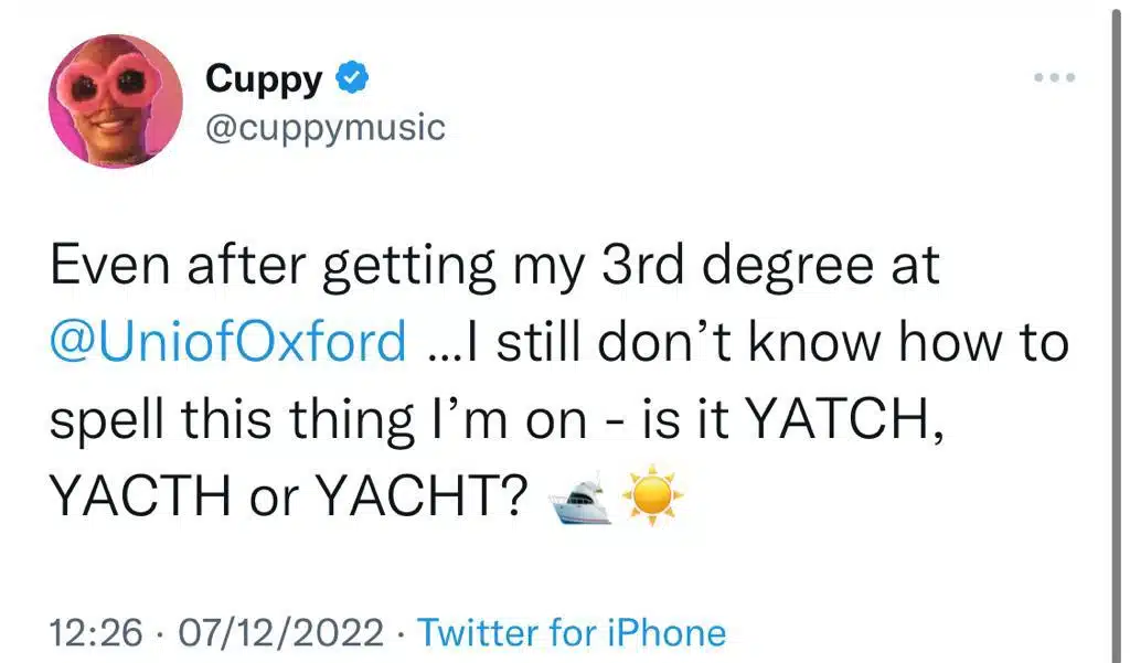 Reactions as Cuppy quizzes over correct spelling of "Yacht" despite