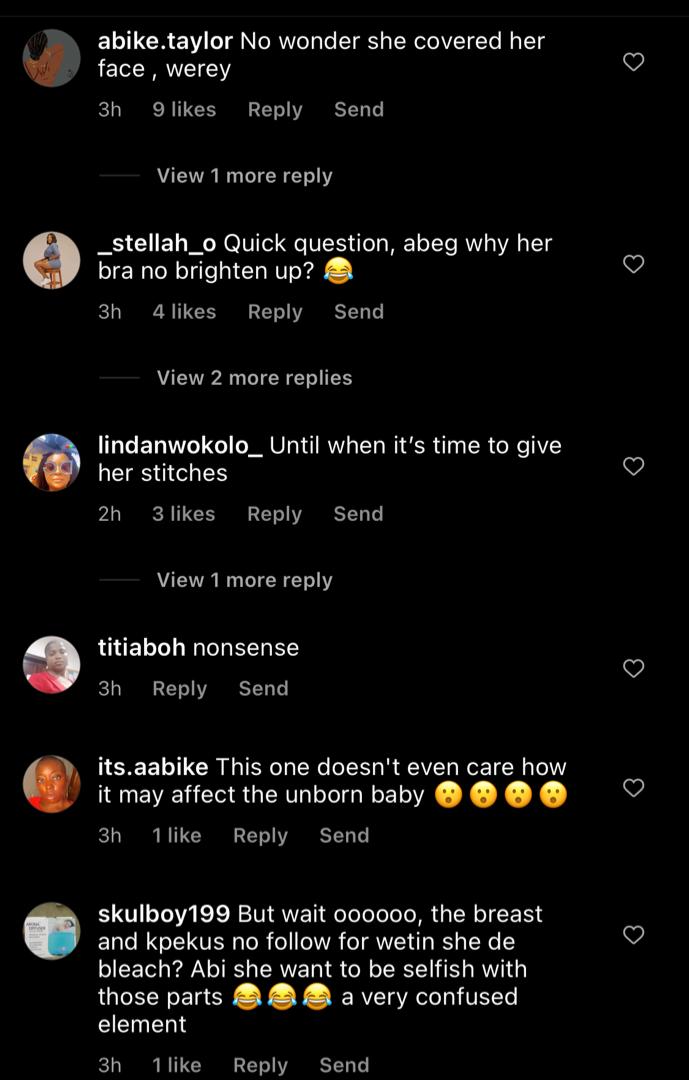 “She doesn’t even care how it may affect the unborn baby” — Reactions as heavily pregnant woman undergoes chemical bleaching (Video)