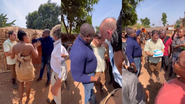 Emotional moment Caucasian man breaks down in tears following birthday prank in Asaba (Video)