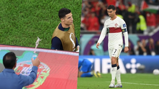 A fan was thrown out during Portugal's match against Morocco for throwing water on Cristiano Ronaldo