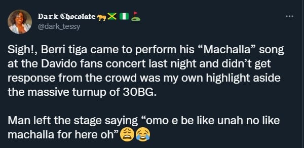 Moment Berri Tiga performs 'Machala' at Davido's fans concert (Video)