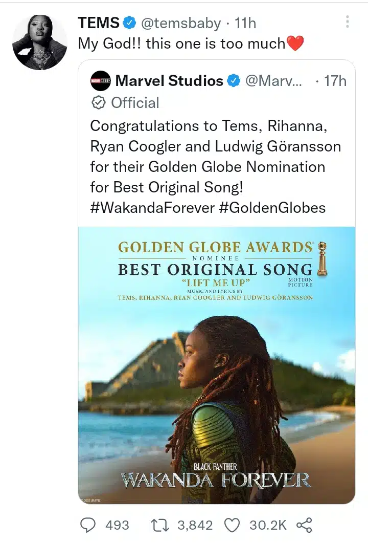 Tems Golden Globe Awards