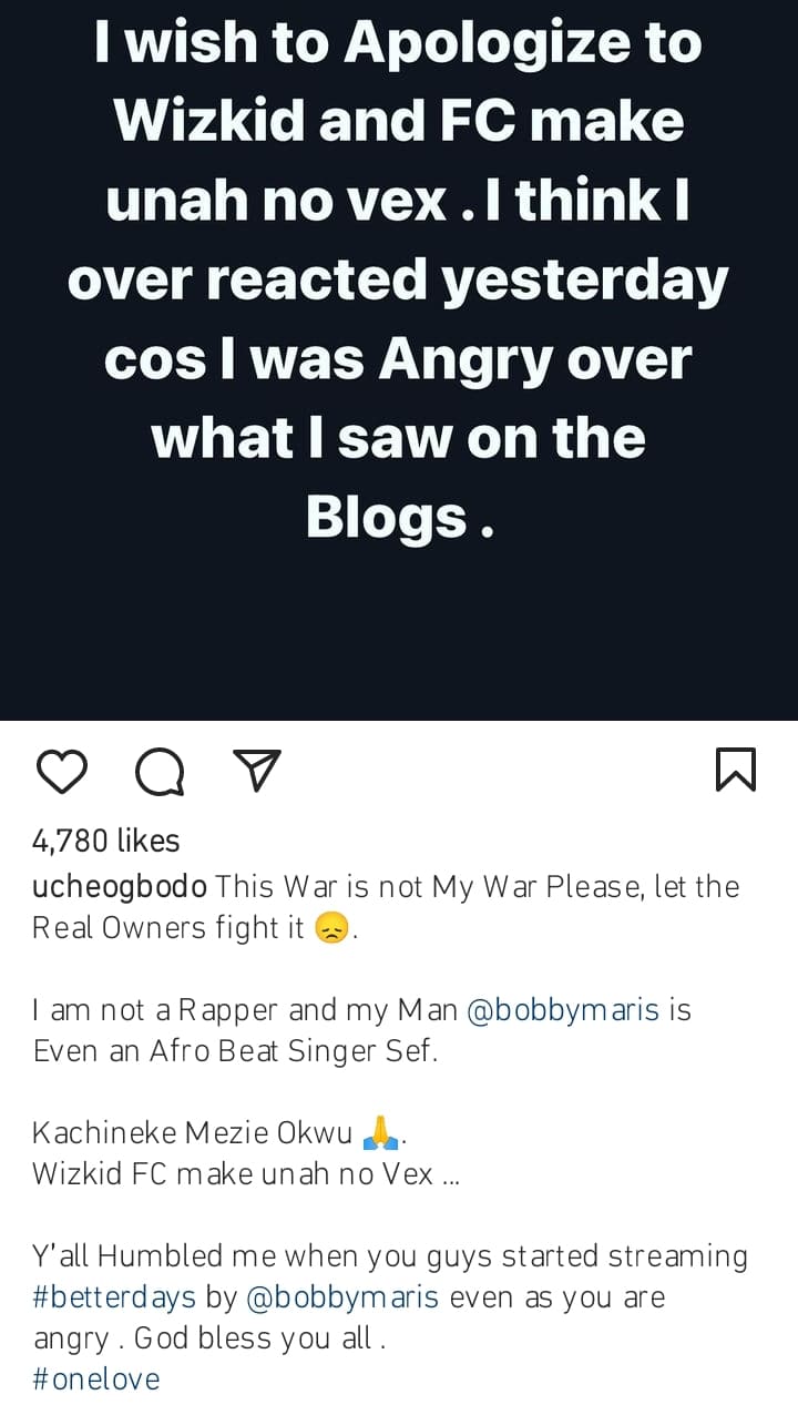 Uche Ogbodo bows to pressure, tenders heartfelt apology to Wizkid FC