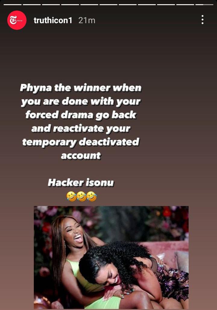 Why you should not believe her drama about being hacked — Phyna called out