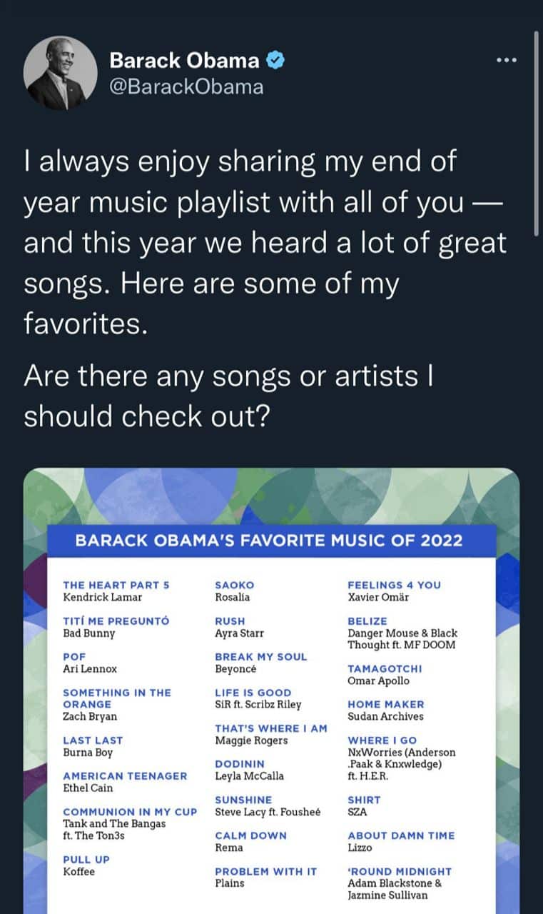 Burna Boy, Rema, and Ayra Star surface on Barack Obama's 2022 playlist