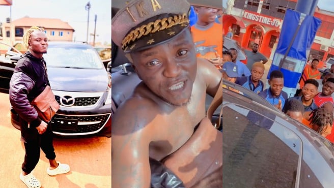 "Celebrity dey sweat inside moto" — Portable laments fuel scarcity as he joins queue (Video)