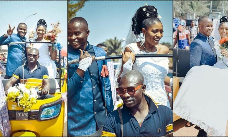 Groom and bride make grand entrance at wedding in keke