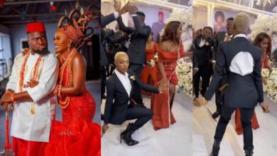 Moment James Brown steals the show at Sir Balo's white wedding (Video)