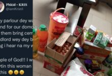 Man celebrates wife after she surprised him with food items for Christmas