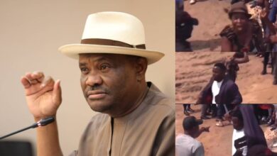 Drama as Gov. Wike throws his suit and hat to crowd (Video)