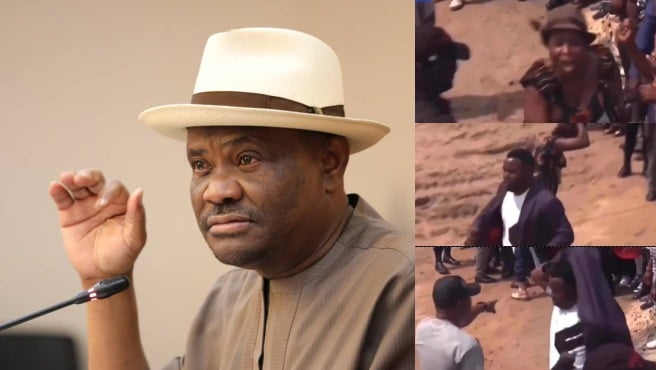 Drama as Gov. Wike throws his suit and hat to crowd (Video)