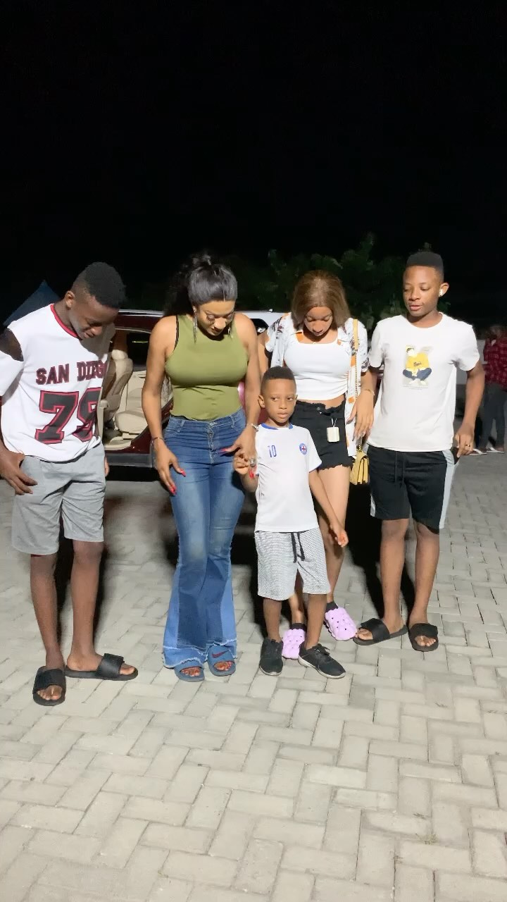 "Be happy but never hurt others in the process" — May Edochie poses with kids as she shades husband (Video)