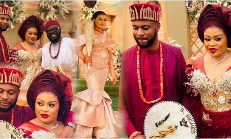 Nollywood ladies are just deceiving young guys- Troll comments on Nkiru Sylvanus traditional marriage, Chief Imo drags troll