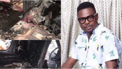 Kunle Afod escapes death, driver burnt - VIDEO
