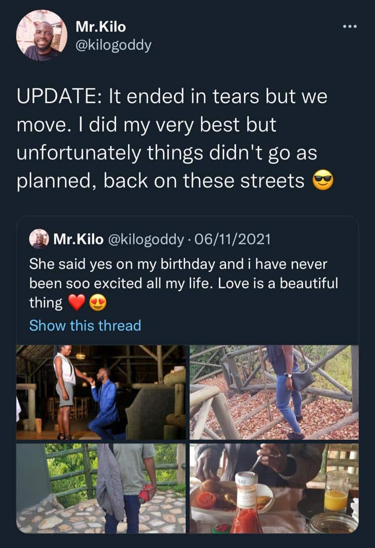 "It ended in tears" — Man gives update a year after romantic engagement