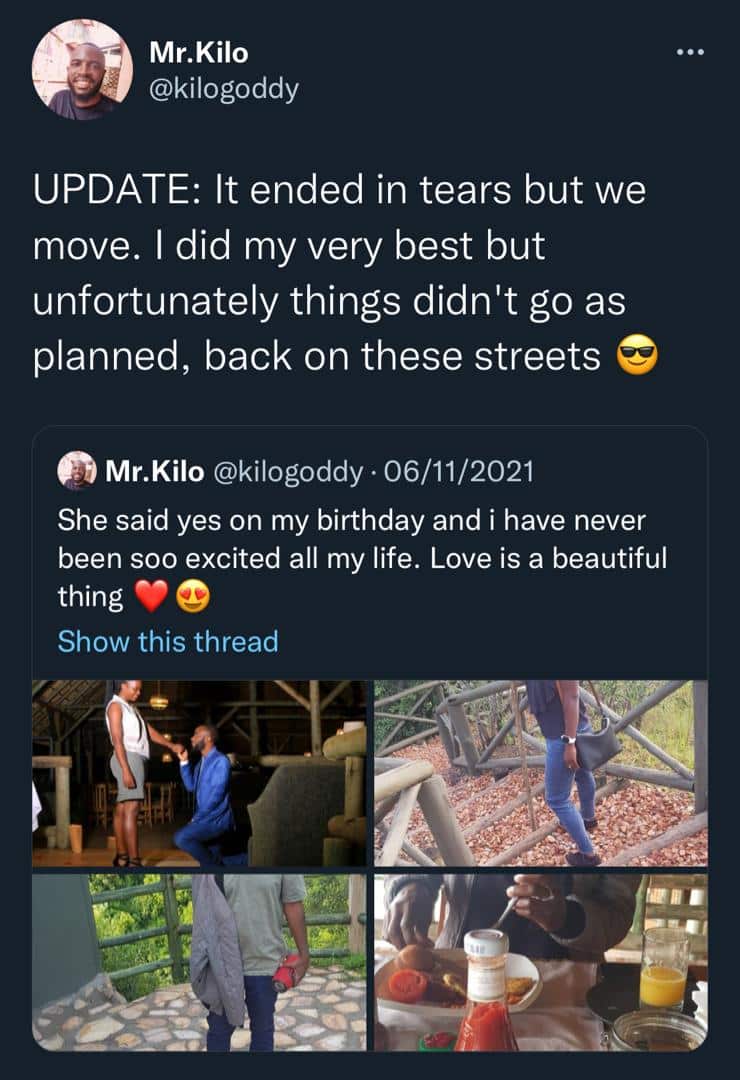 "It ended in tears" — Man gives update a year after romantic engagement 