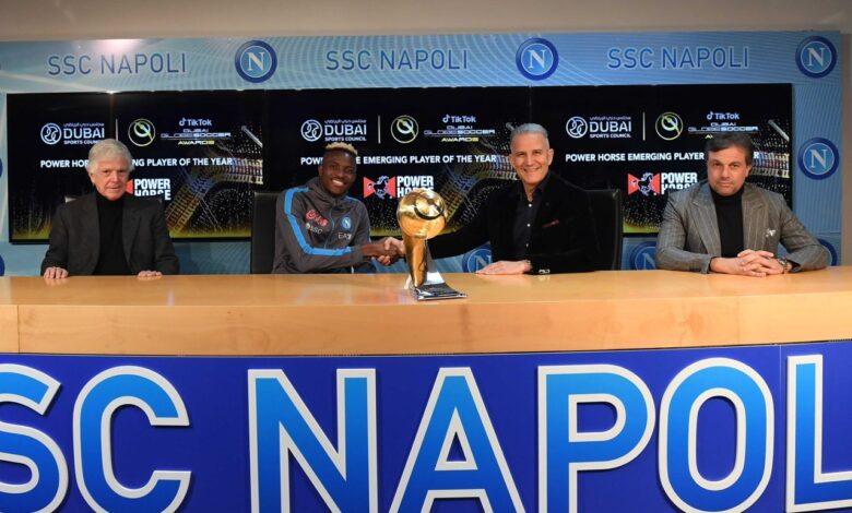 Victor Osimhen Awarded The Globe Soccer Power Horse Emerging Player Of The Year In Naples, Italy