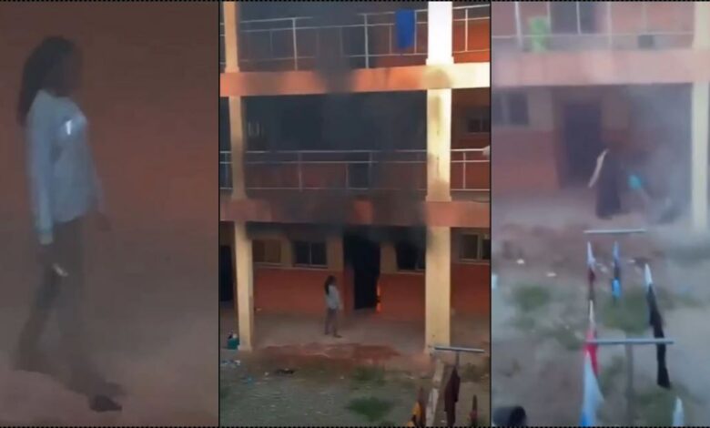 UniAbuja student wielding knife sets hostel on fire (Video)
