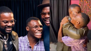 Emotional moment Falz and Mr Macaroni melt heart of differently-abled fan (Video)