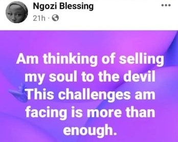 "I’m thinking of selling my soul to the devil - Teenager declares due to challenges 