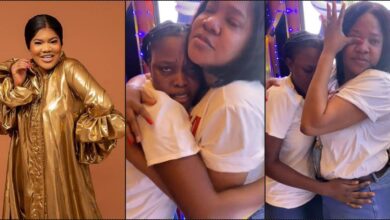 Toyin Abraham teary as fan cries a river after meeting her for the first time (Video)