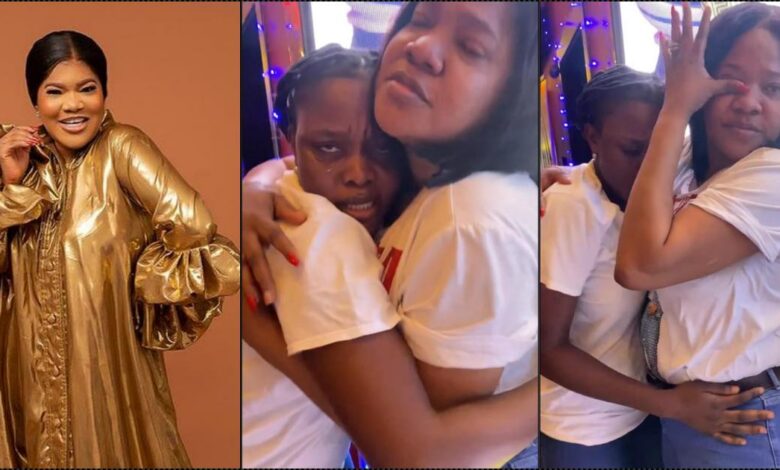 Toyin Abraham teary as fan cries a river after meeting her for the first time (Video)