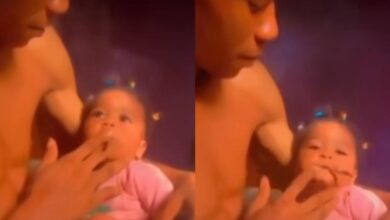 Shock as mother records while father feeds their baby with weed (Video)