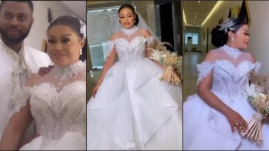 Nkiru Sylvanus steps out elegantly at her white wedding (Video)