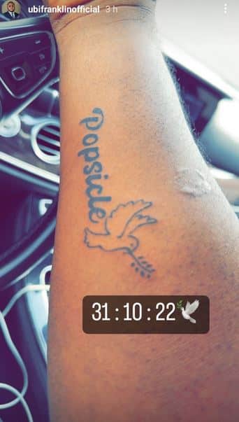 Ubi Franklin fumes following backlash of getting tattoo of Davido's late son's nickname