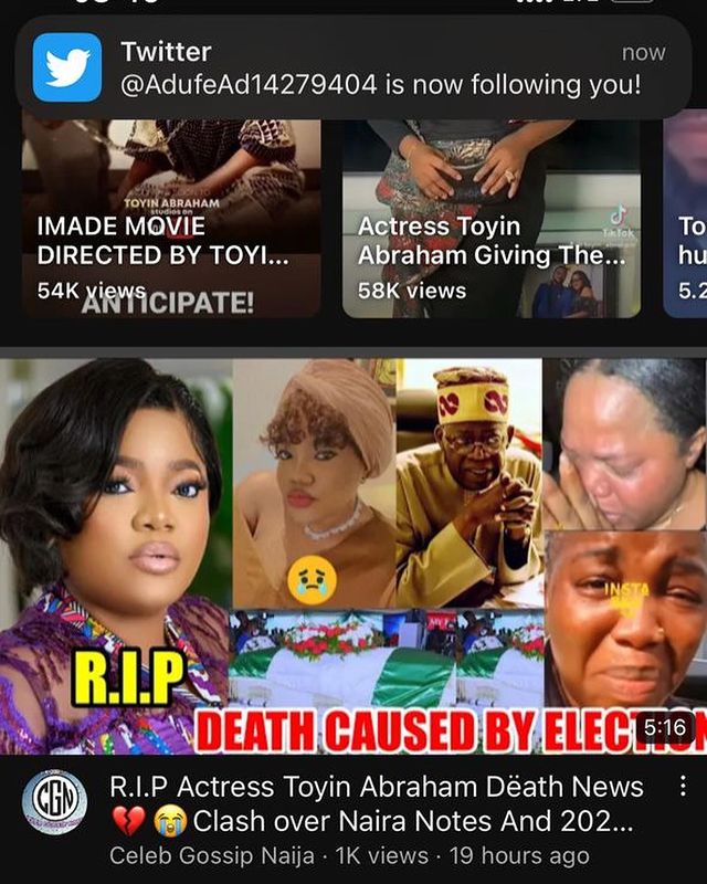 Toyin Abraham reacts to death rumours over support for Tinubu