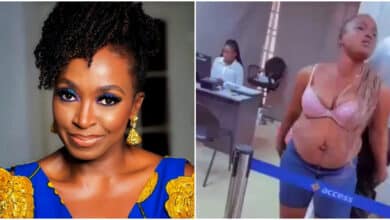 Lady stripes in banking hall, demands all money from account; Kate Henshaw reacts - Video