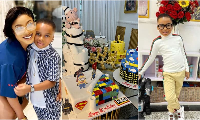 Tonto Dikeh marks King Andre's 7th birthday with 7 cakes (VIDEOS)