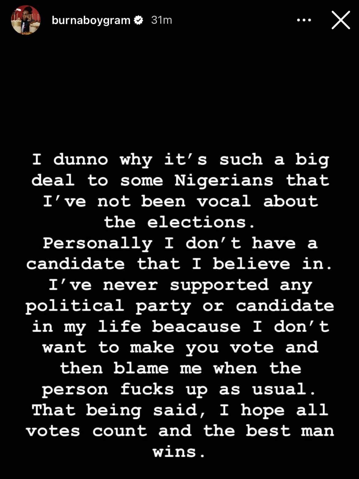 Why I have been silent about 2023 elections — Burna Boy