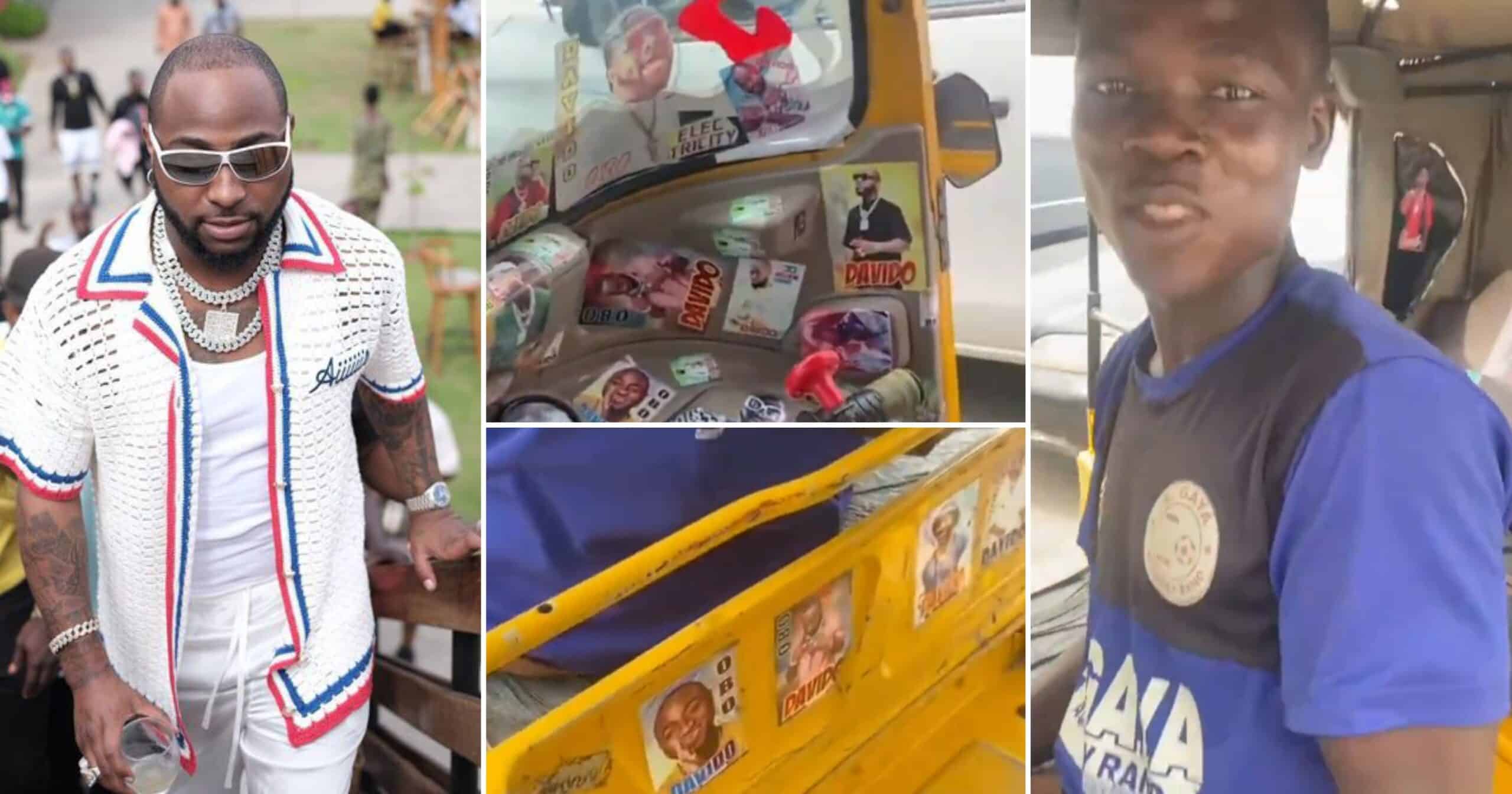 “I wan send d boy 1m” – Davido surprises Keke rider who pasted his photos all over his tricycle (Video)