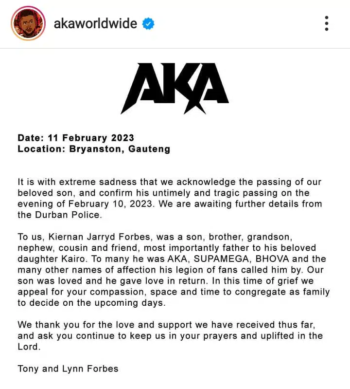 AKA Family statement