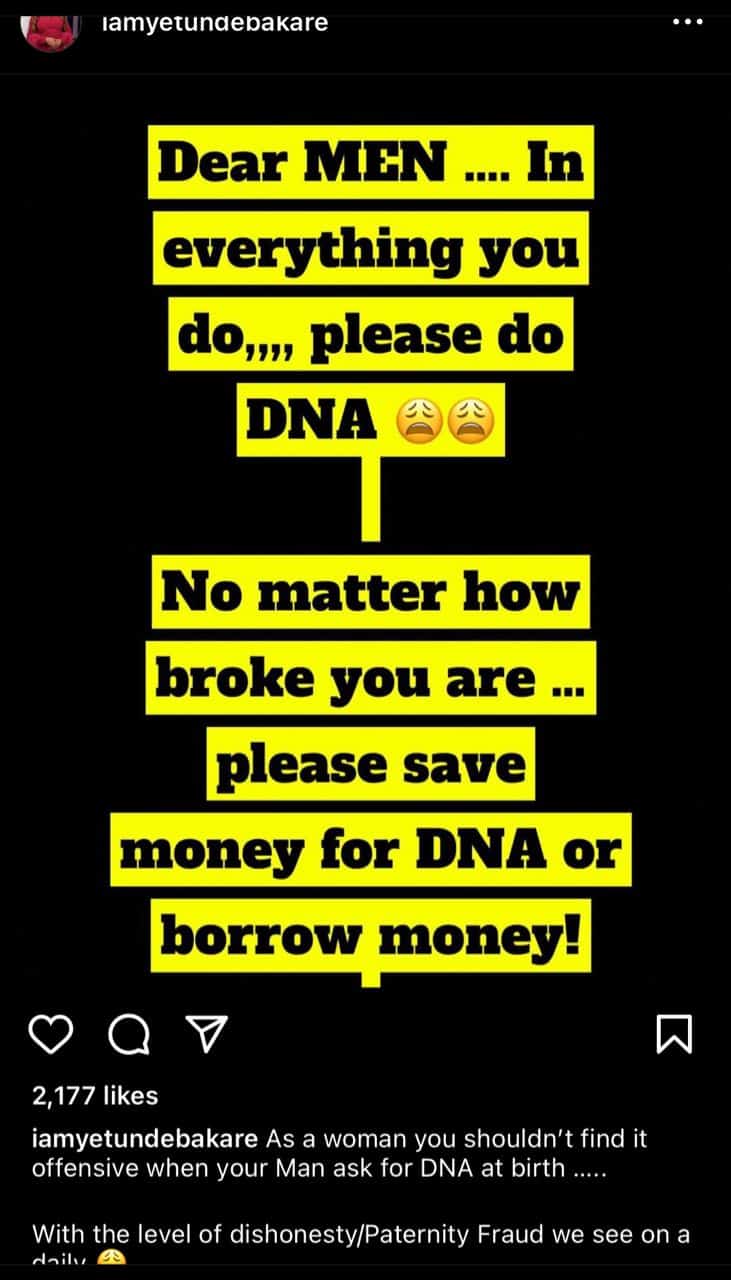 No matter how broke you are, do DNA; women stop taking an offense — Yetunde Bakare pleads