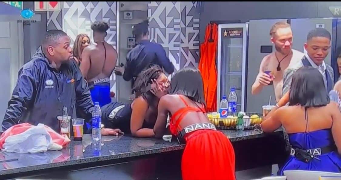 #BBTitans: Miracle shocked as female housemates, Nana and Nelisa kiss intimately (Video)