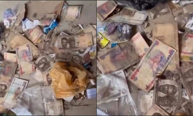 Man shocked as he finds old naira notes stashed under bed by wife