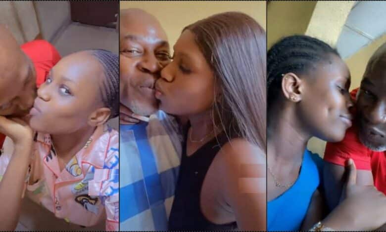 Lady celebrates her father's birthday with loads of kisses (Video)