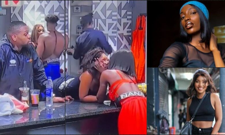 #BBTitans: Miracle shocked as female housemates, Nana and Nelisa kiss intimately (Video)