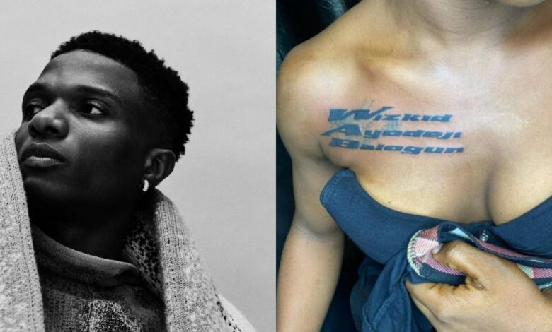 Lady gets tattoo of Wizkid's full name on her chest