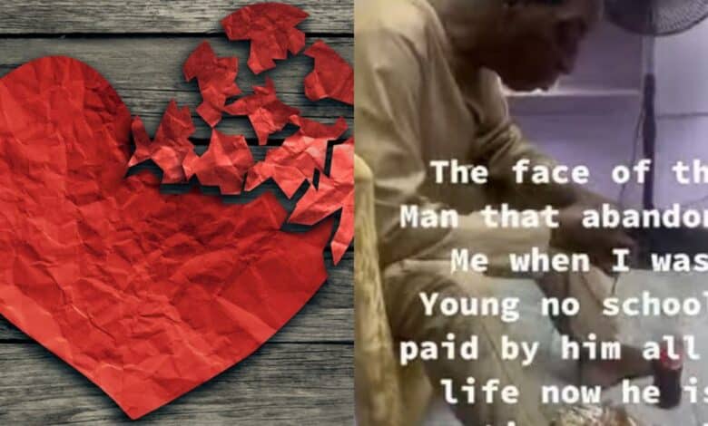 Lady calls out her father for eating her meal after abandoning her and her siblings (Video)