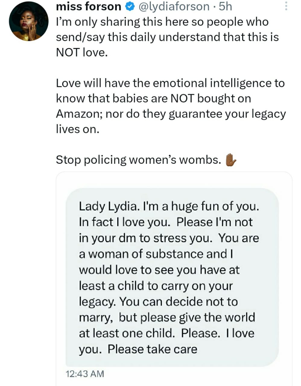 "Stop policing women’s wombs" — Lydia Forson fumes following advice to have a child