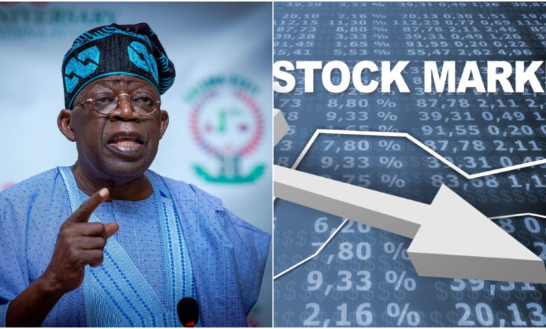 Nigerian stocks fall by N162 Billion hours as Tinubu declared president