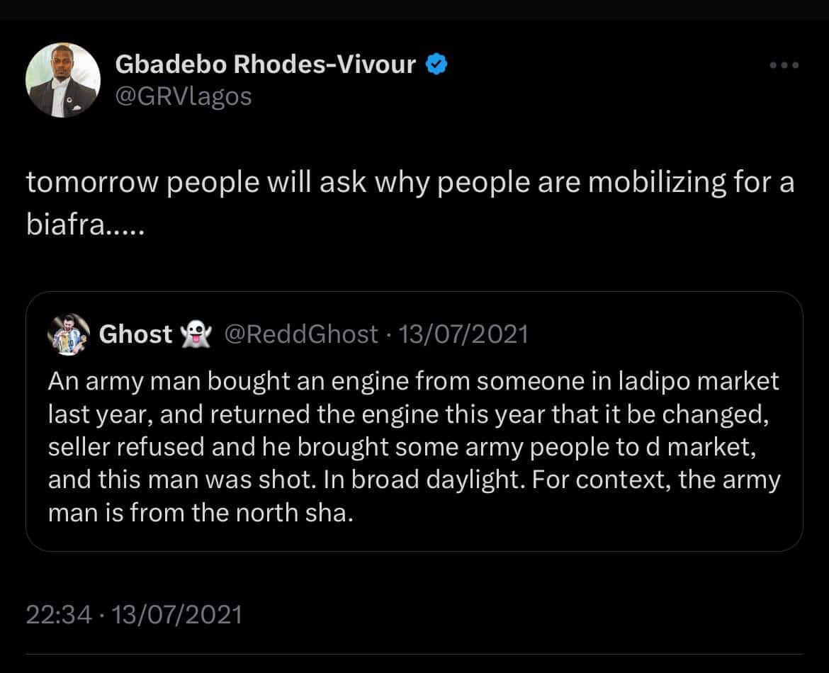 IPOB Gbadebo Rhodes-Vivour tweet