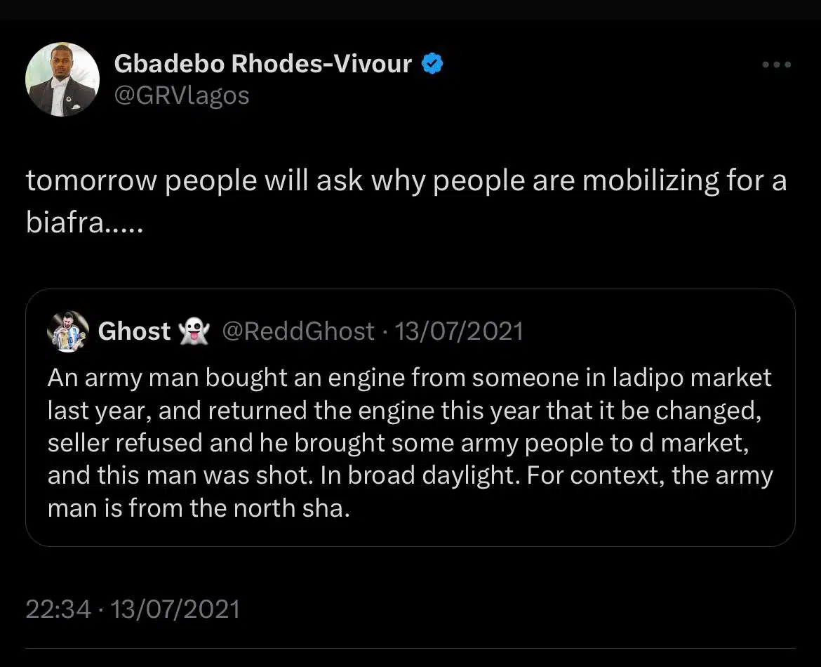 IPOB Gbadebo Rhodes-Vivour tweet