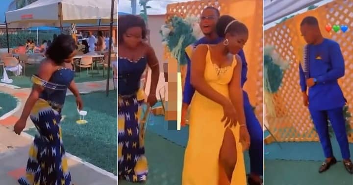 “Respect your woman” – Drama at wedding as groom grabs another woman in wife’s presence (Video)